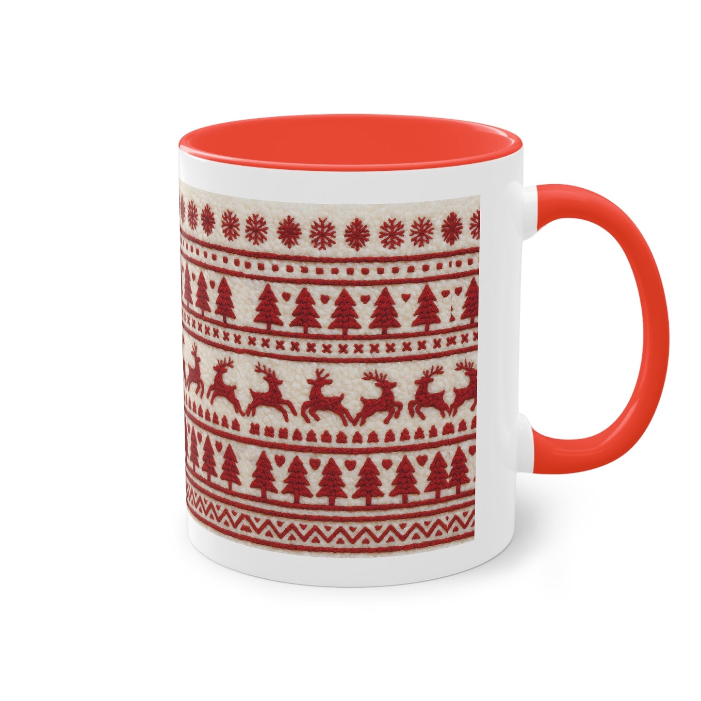 Christmas Reindeer Knit Pattern Coffee Mug — Two-Tone 11oz Holiday Mug Printify