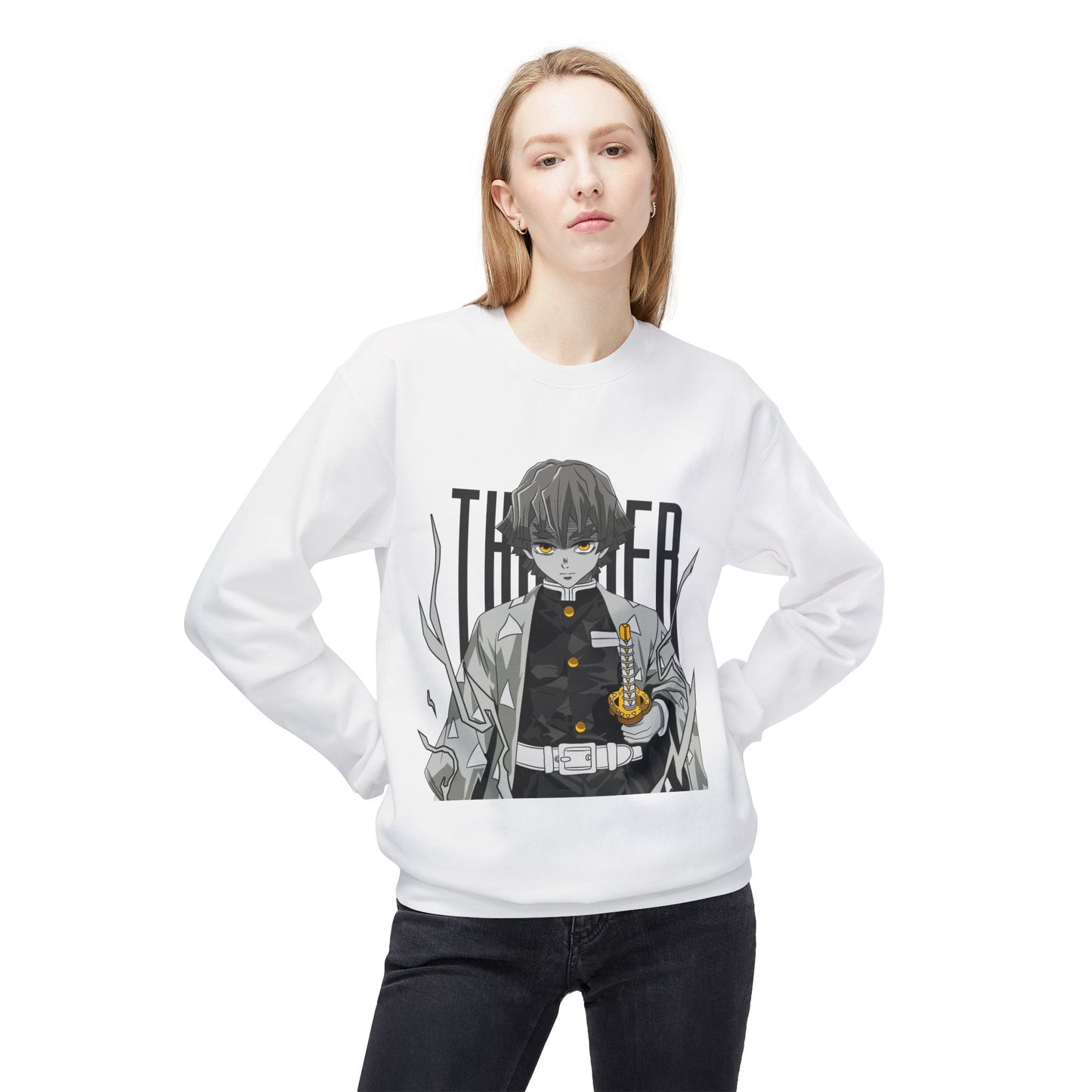 Anime Demon Slayer-Inspired Crewneck Sweatshirt — 'Thunder' Character Graphic Printify