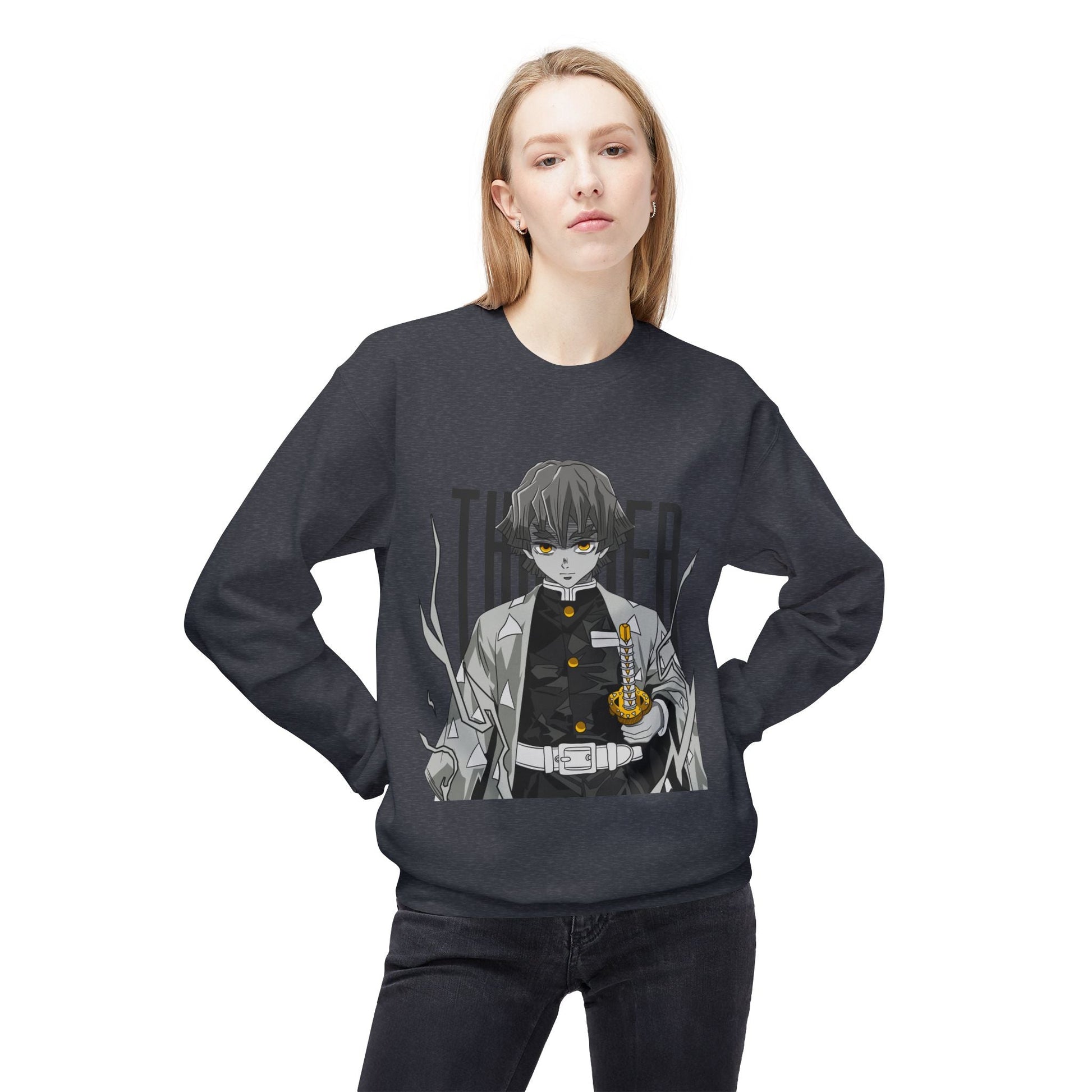 Anime Demon Slayer-Inspired Crewneck Sweatshirt — 'Thunder' Character Graphic Printify
