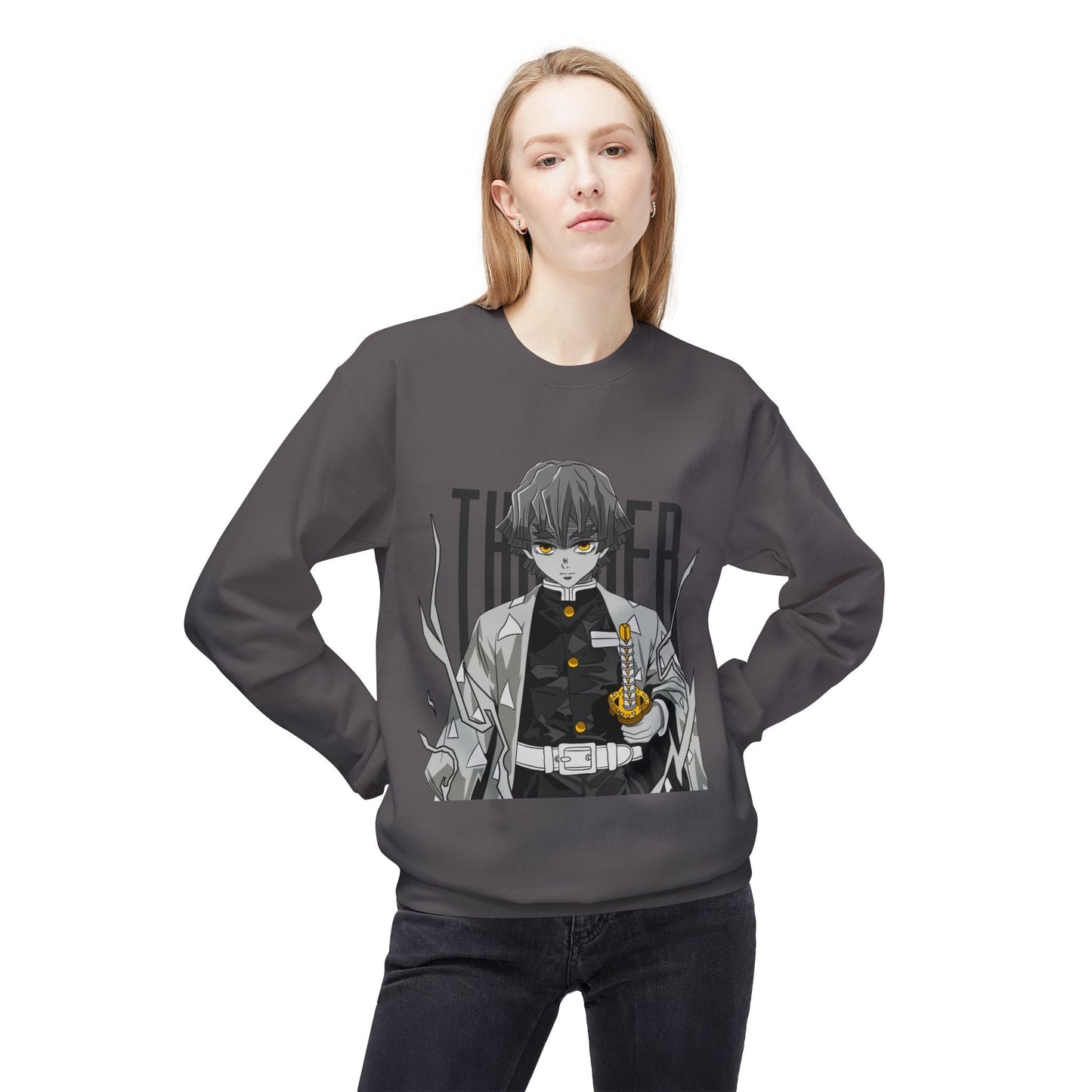 Anime Demon Slayer-Inspired Crewneck Sweatshirt — 'Thunder' Character Graphic Printify