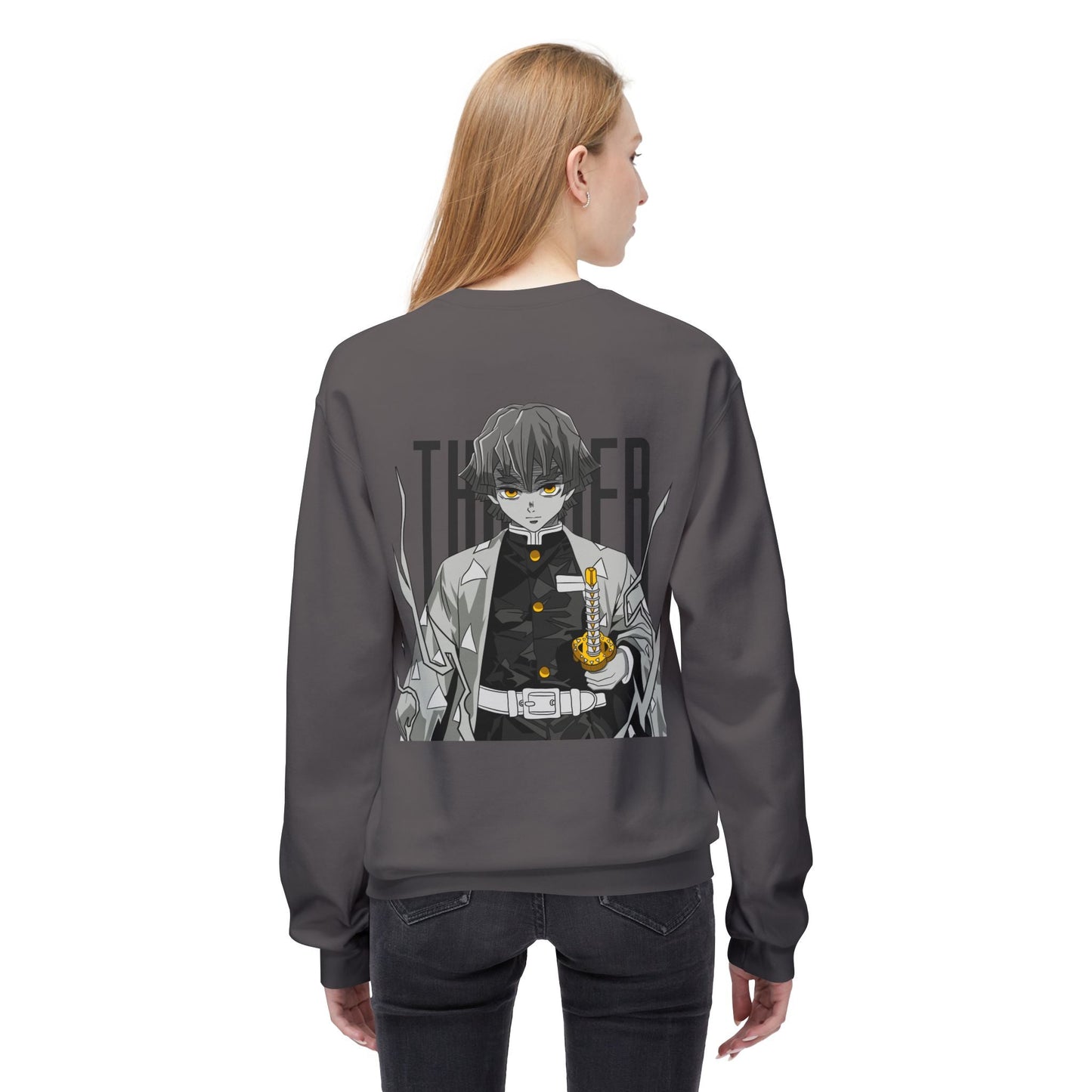 Anime Demon Slayer-Inspired Crewneck Sweatshirt — 'Thunder' Character Graphic Printify