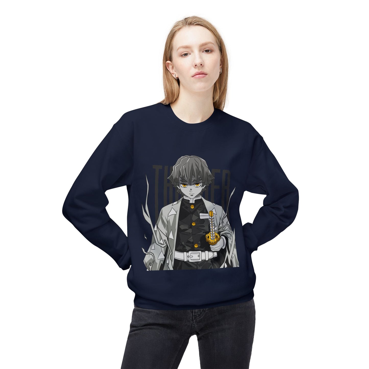 Anime Demon Slayer-Inspired Crewneck Sweatshirt — 'Thunder' Character Graphic Printify