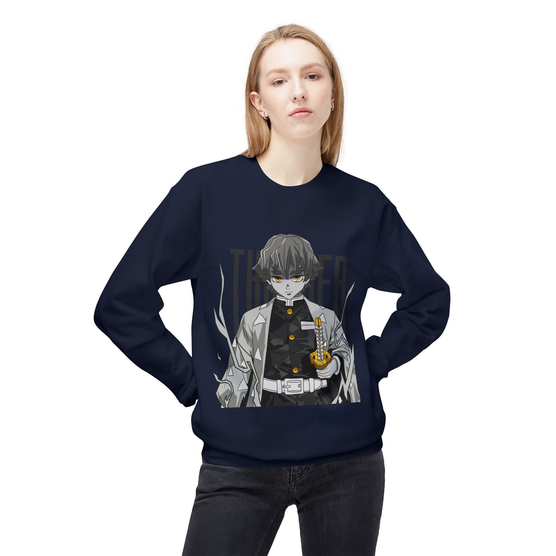 Anime Demon Slayer-Inspired Crewneck Sweatshirt — 'Thunder' Character Graphic Printify
