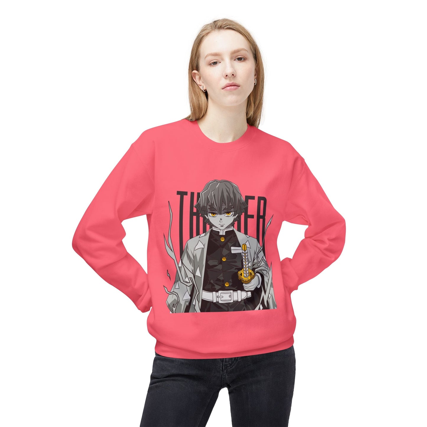 Anime Demon Slayer-Inspired Crewneck Sweatshirt — 'Thunder' Character Graphic Printify