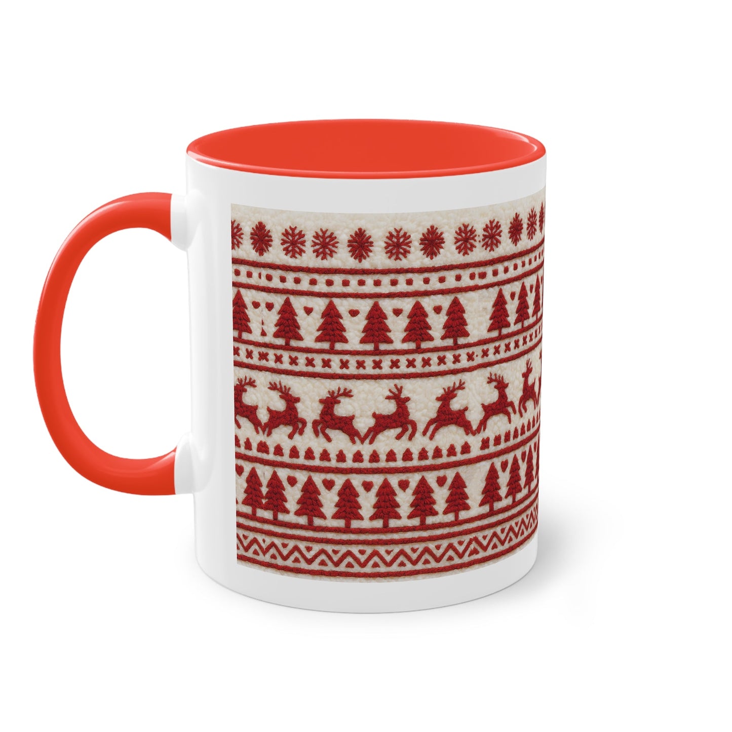Christmas Reindeer Knit Pattern Coffee Mug — Two-Tone 11oz Holiday Mug Printify