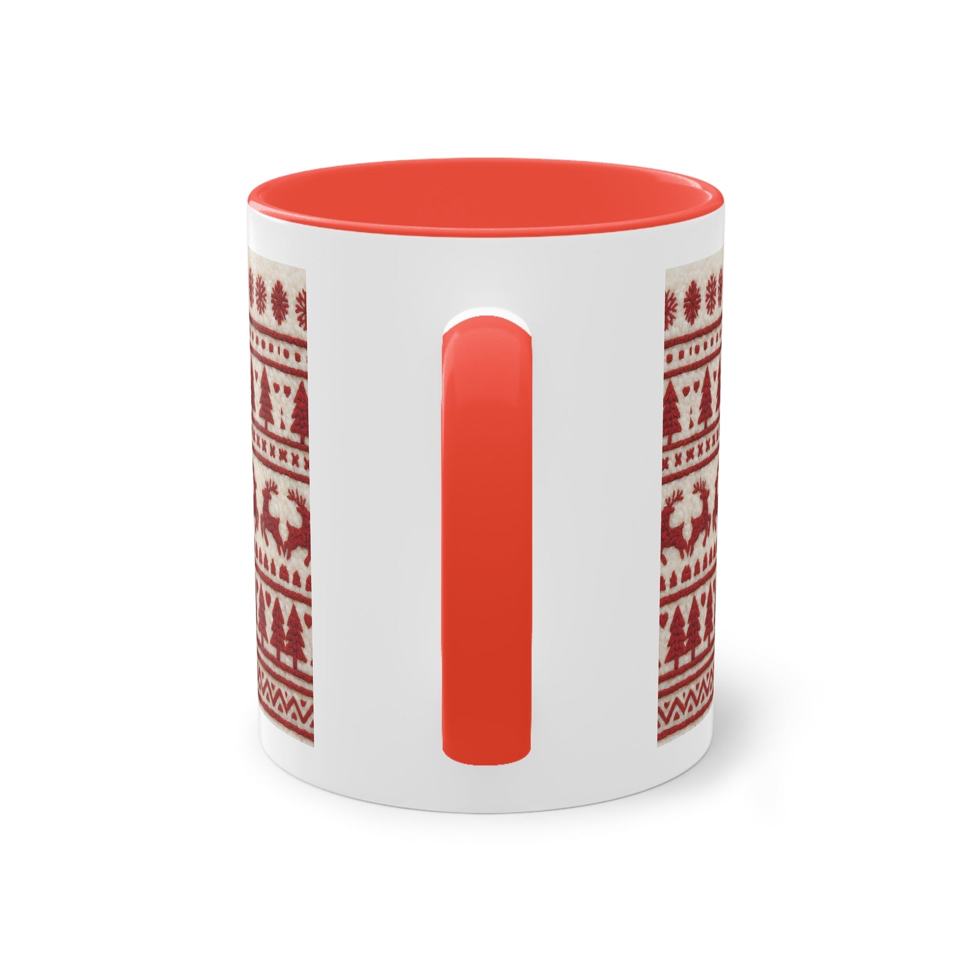 Christmas Reindeer Knit Pattern Coffee Mug — Two-Tone 11oz Holiday Mug Printify