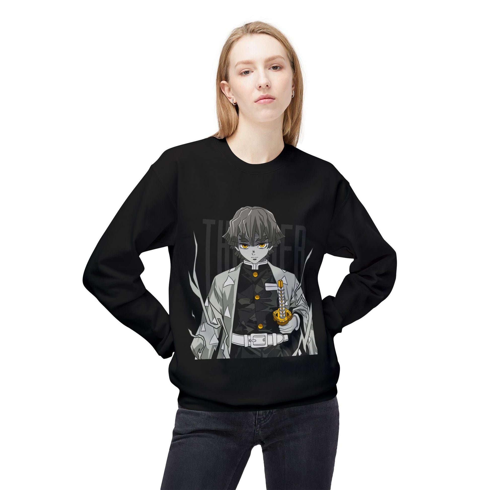 Anime Demon Slayer-Inspired Crewneck Sweatshirt — 'Thunder' Character Graphic Printify