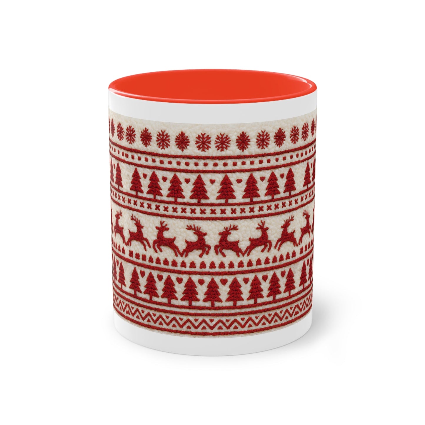 Christmas Reindeer Knit Pattern Coffee Mug — Two-Tone 11oz Holiday Mug Printify