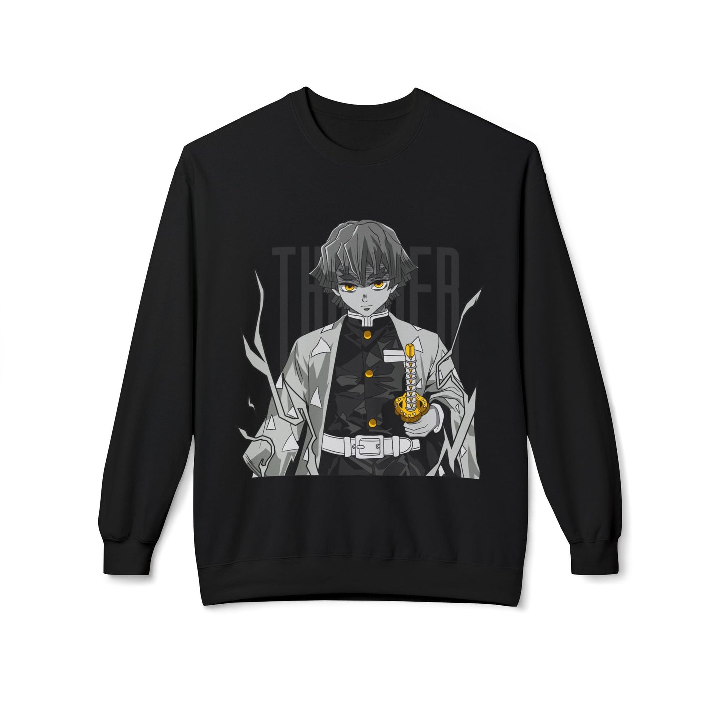 Anime Demon Slayer-Inspired Crewneck Sweatshirt — 'Thunder' Character Graphic Printify