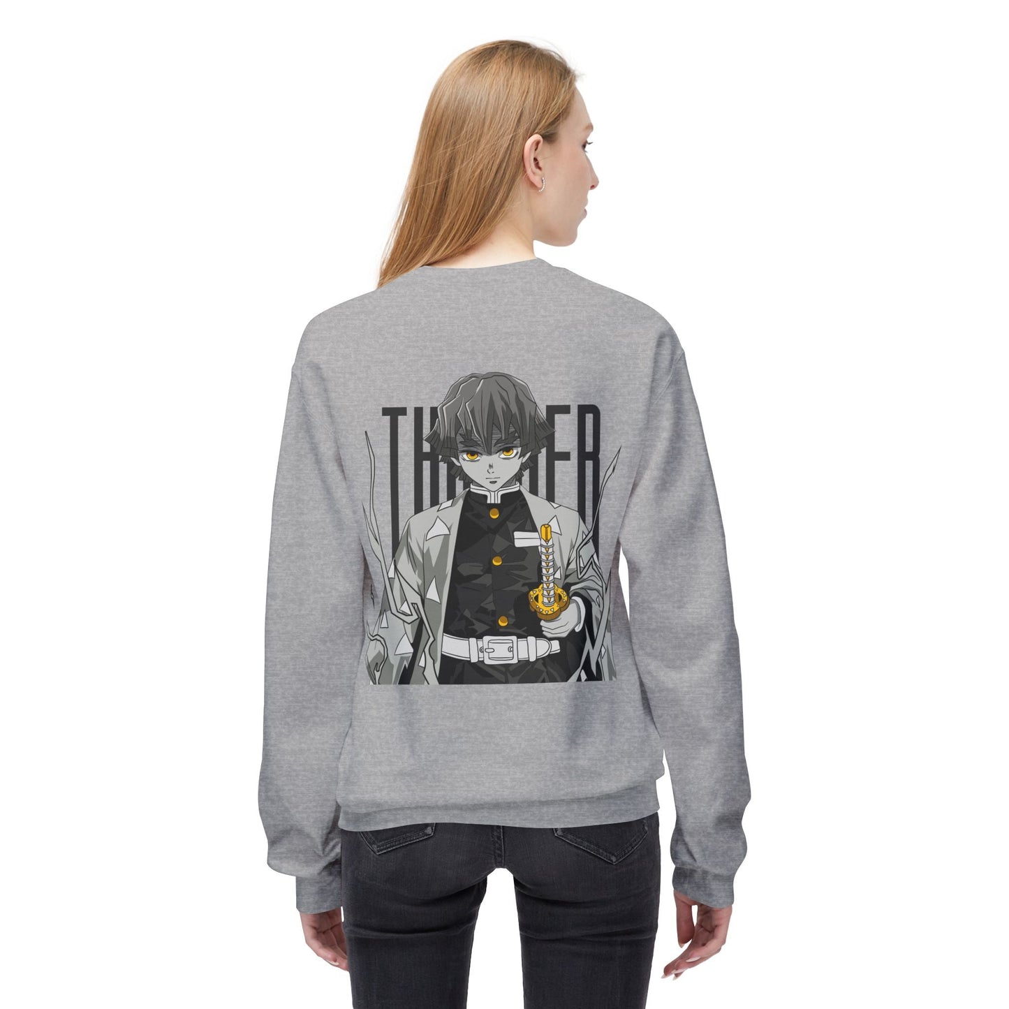 Anime Demon Slayer-Inspired Crewneck Sweatshirt — 'Thunder' Character Graphic Printify